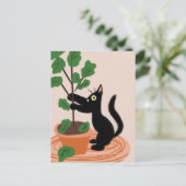 Grappige kat figuur boom in pot handgetekende plan briefkaart (Staand voorkant)