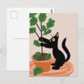 Grappige kat figuur boom in pot handgetekende plan briefkaart (Voorkant / Achterkant)