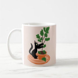 Grappige kat figuur boom potplanten handgetekend koffiemok