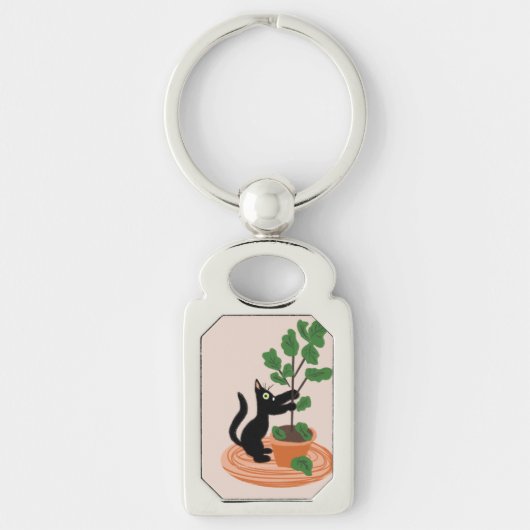 Grappige kat figuur boom potplanten handgetekend   sleutelhanger (Voorkant)
