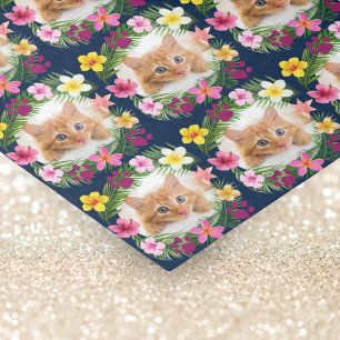 Grappige kat foto Navy Blue Tropical Hawaiian Tissuepapier