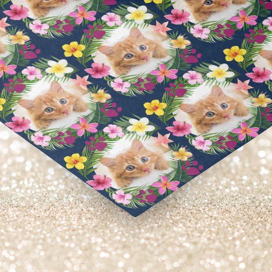 Grappige kat foto Navy Blue Tropical Hawaiian Tissuepapier