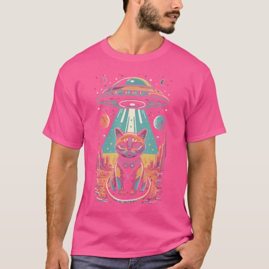 Grappige Kat Galaxy CA Ruimteschip Alien Kat Ufo T-shirt (Voorkant)