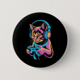 Grappige Kat Gamen Video Gamer Kat Ronde Button 5,7 Cm