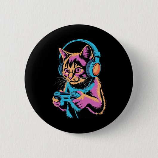 Grappige Kat Gamen Video Gamer Kat Ronde Button 5,7 Cm (Voorkant)