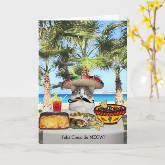 Grappige Kat Gelukkige Cinco DE Mayo Kaart (Gele Bloem)