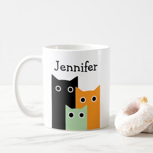 Grappige kat, gepersonaliseerd koffiemok (Met donut)