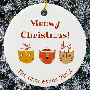 Grappige kat gepersonaliseerde kerst keramisch ornament