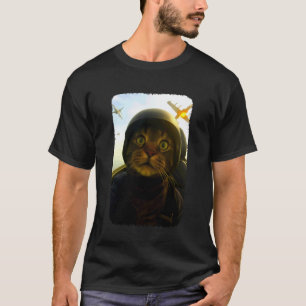 Grappige kat gevechtsvliegtuig piloot kitty selfie t-shirt