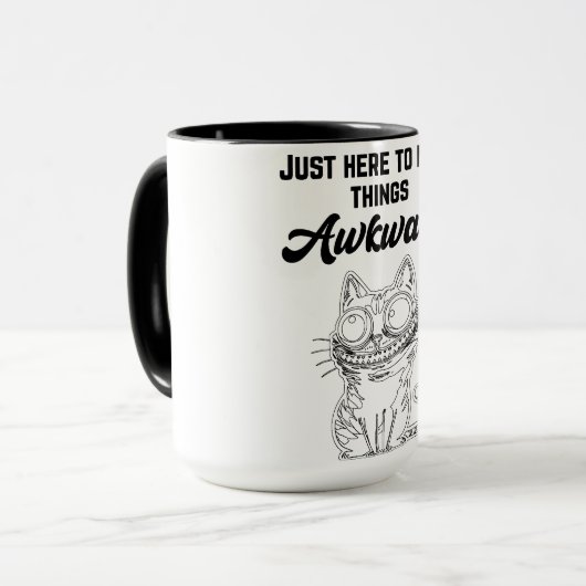 Grappige kat - gewoon hier om dingen ongemakkelijk mok (Voorkant links)