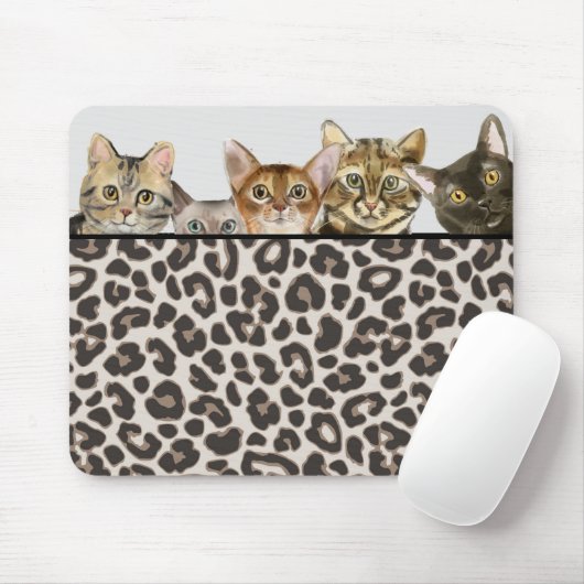 Grappige kat gezichten op Leopard Print Mousepad Muismat (Met muis)