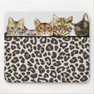 Grappige kat gezichten op Leopard Print Mousepad Muismat