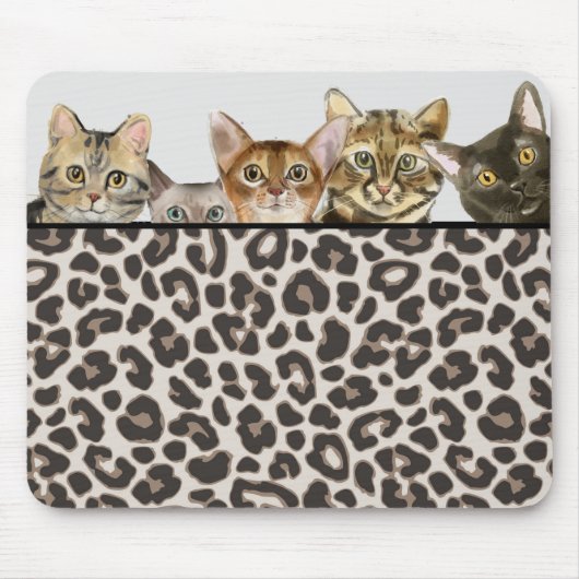 Grappige kat gezichten op Leopard Print Mousepad Muismat (Voorkant)