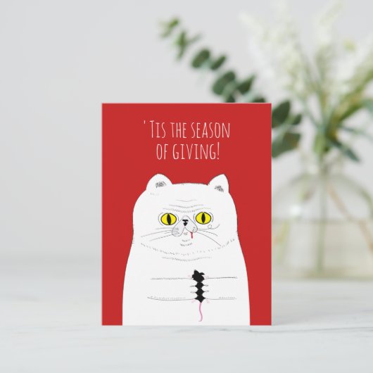 Grappige Kat Gifting Een Muis Kerst Briefkaart (Staand voorkant)