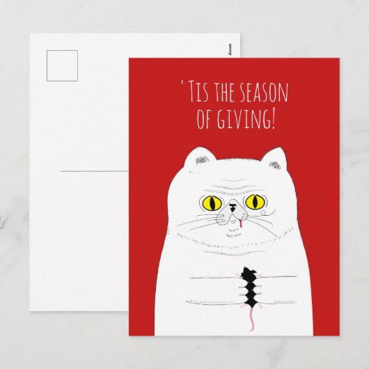 Grappige Kat Gifting Een Muis Kerst Briefkaart (Voorkant / Achterkant)