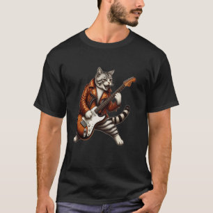 Grappige Kat Gitaar spelend Kat Gitarist Rockster T-shirt