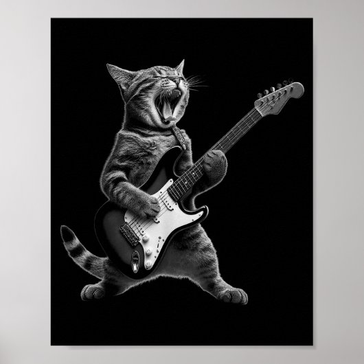 Grappige Kat Gitaar Spelend Rock And Roll Mannen V Poster (Voorkant)