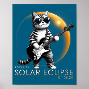Grappige Kat Gitaar Spelend Totale Zonsverduisteri Poster