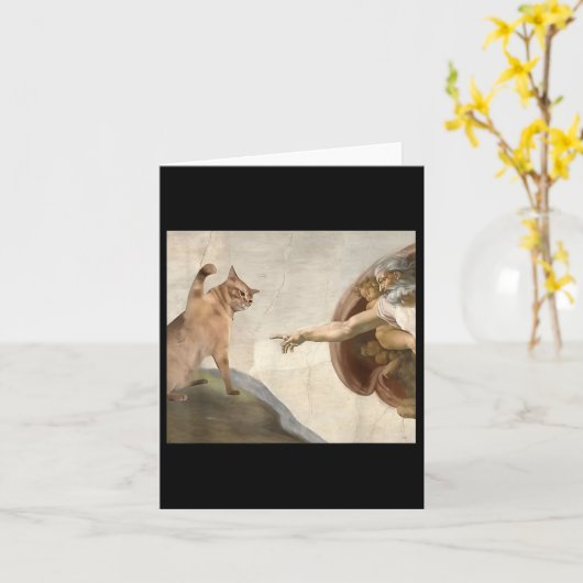 Grappige kat God Schepping van Adam Meme Jezus Kaart (Gele Bloem)