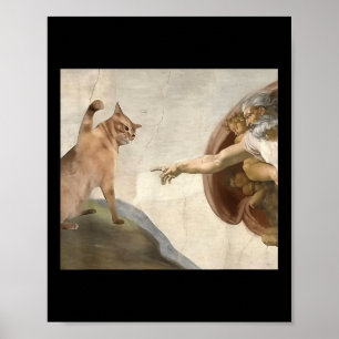 Grappige kat God Schepping van Adam Meme Jezus Poster