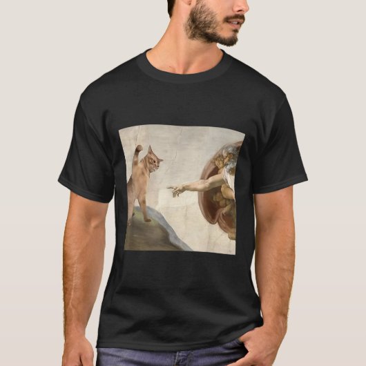 Grappige kat God Schepping van Adam Meme Jezus T-shirt (Voorkant)