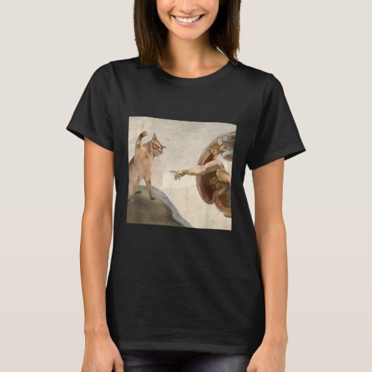Grappige kat God Schepping van Adam Meme Jezus T-shirt (Voorkant)