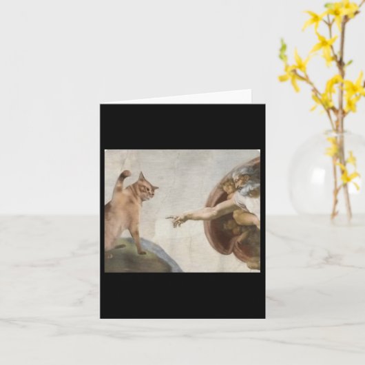 Grappige kat God Schepping van Adam Meme Michelang Kaart (Gele Bloem)