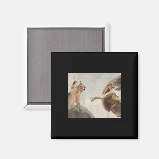 Grappige kat God Schepping van Adam Meme Michelang Magneet (Voorkant / Achterkant)