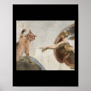 Grappige kat God Schepping van Adam Meme Michelang Poster