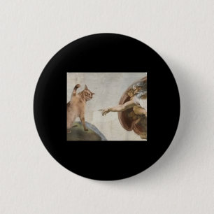 Grappige kat God Schepping van Adam Meme Michelang Ronde Button 5,7 Cm