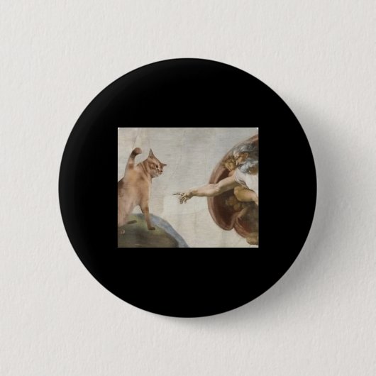 Grappige kat God Schepping van Adam Meme Michelang Ronde Button 5,7 Cm (Voorkant)