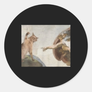Grappige kat God Schepping van Adam Meme Michelang Ronde Sticker