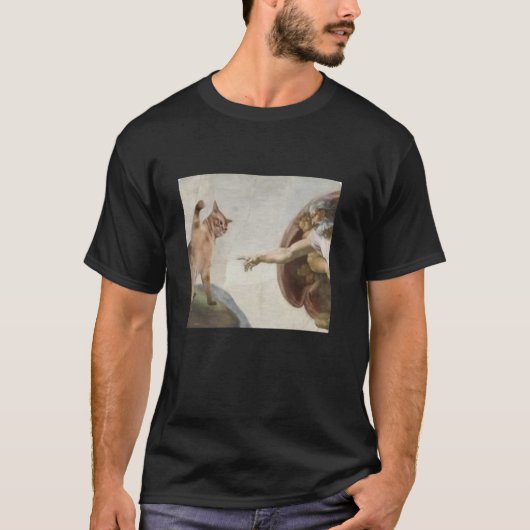 Grappige kat God Schepping van Adam meme michelang T-shirt (Voorkant)
