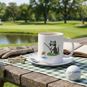 Grappige kat golfer vissen water hindernis koffiemok