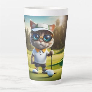 Grappige kat golfspeler, latte mok