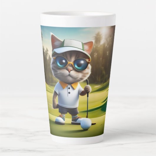 Grappige kat golfspeler, latte mok (Voorkant)