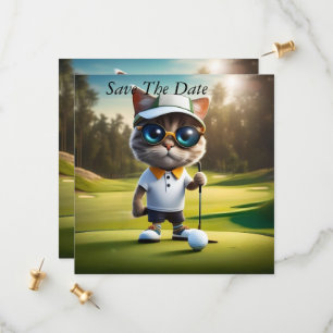 Grappige kat golfspeler, save the date