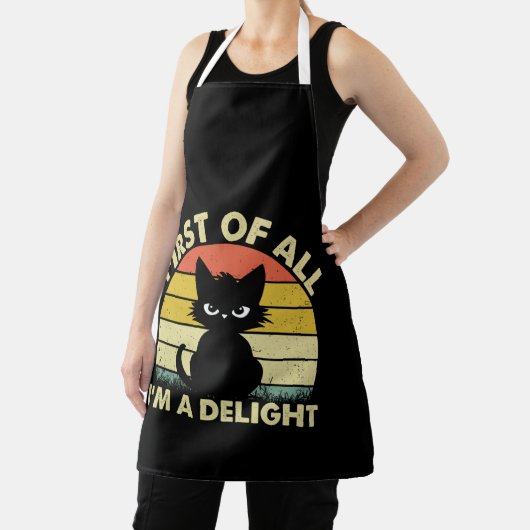 Grappige kat grafisch sarcastisch Ten eerste ben i Schort (Insitu)