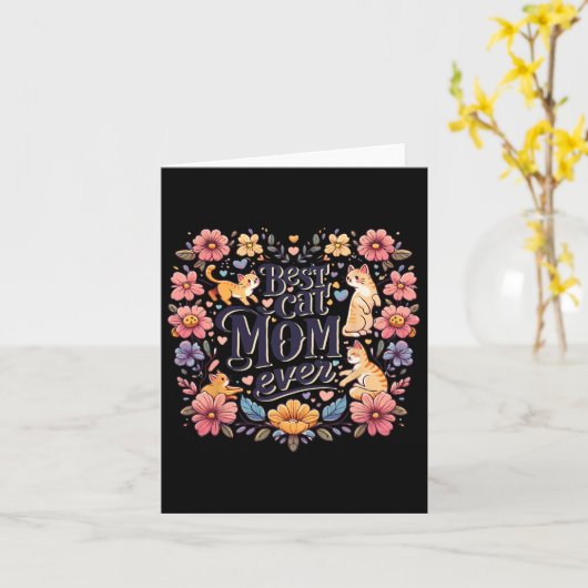 Grappige kat grafische vrouwen moeder kat kitten b kaart (Gele Bloem)