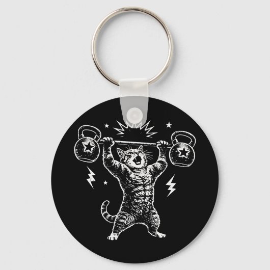 Grappige kat gym workout grappige katachtige gewic sleutelhanger (Voorkant)