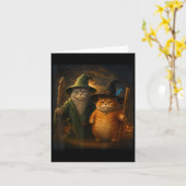 Grappige kat Halloween kat meme tovenaar kat raar Kaart (Gele Bloem)