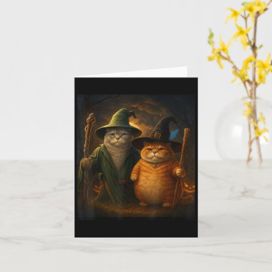 Grappige kat Halloween kat meme tovenaar kat raar Kaart (Gele Bloem)