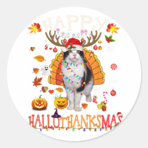 Grappige kat Halloween Kerstkat Happy Hallodank Ronde Sticker