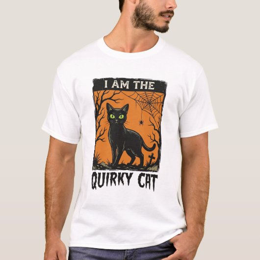 Grappige Kat Halloween Vintage Gravure T-Shirt Ont (Voorkant)