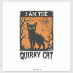 Grappige kat Halloween Vintage Gravure T-Shirt Ont Sticker