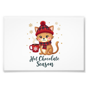 Grappige Kat Heet Choco Seizoen Prettig Kerstfeest Foto Afdruk
