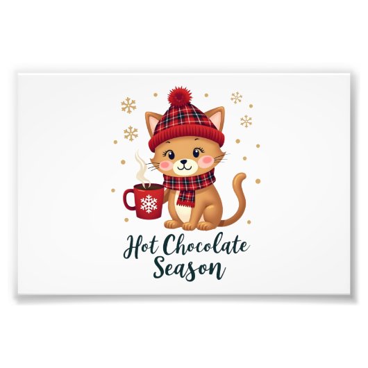 Grappige Kat Heet Choco Seizoen Prettig Kerstfeest Foto Afdruk (Voorkant)