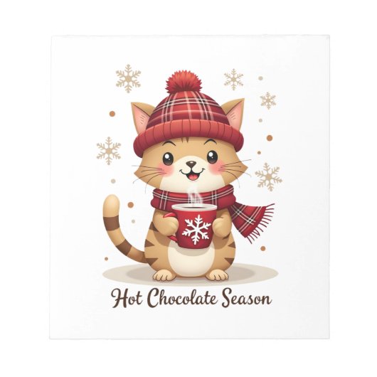 Grappige Kat Heet Choco Seizoen Prettig Kerstfeest Notitieblok (Voorkant)
