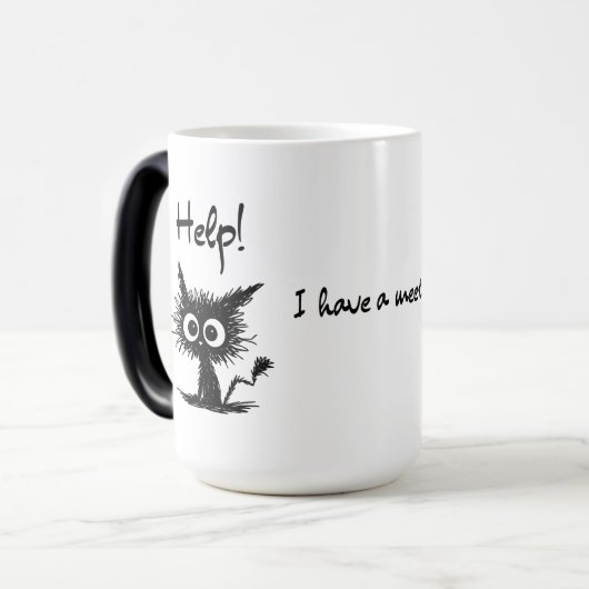 Grappige Kat "Help! Ik heb een vergadering" Schets Magische Mok (Voorkant links)