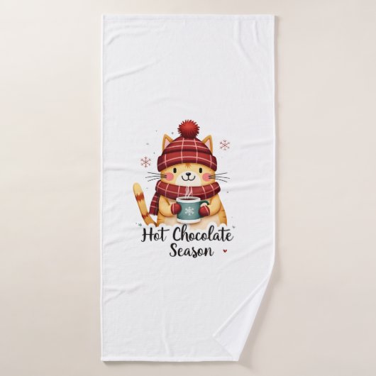Grappige Kat Hete Choco Seizoen Prettig Kerstfeest Badhanddoek (Badhanddoek)